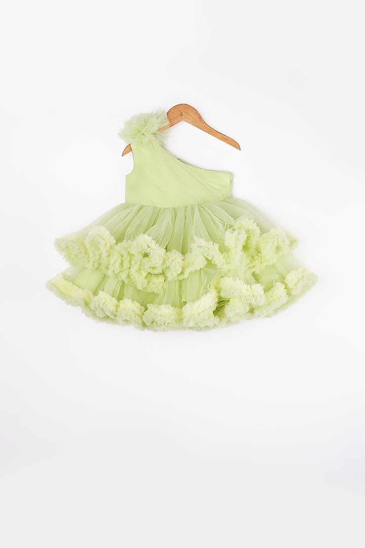 Lemon Green Ruffled One-Shoulder Dress For Girls by Rani kidswear