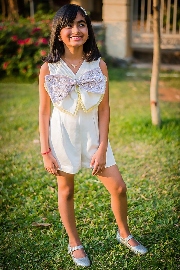 Yellow Cotton & Organza High-Low Ruffled Skirt Set For Girls by Rani kidswear at Pernia's Pop Up Shop