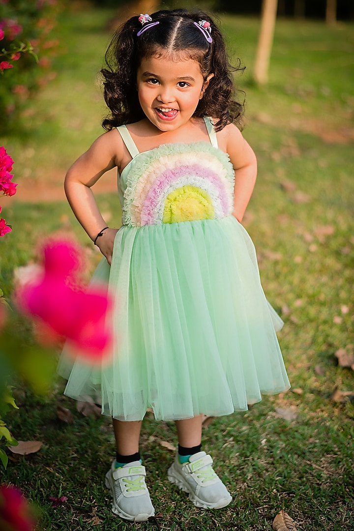 Mint Green Net & Tulle Spaghetti Dress For Girls by Rani kidswear
