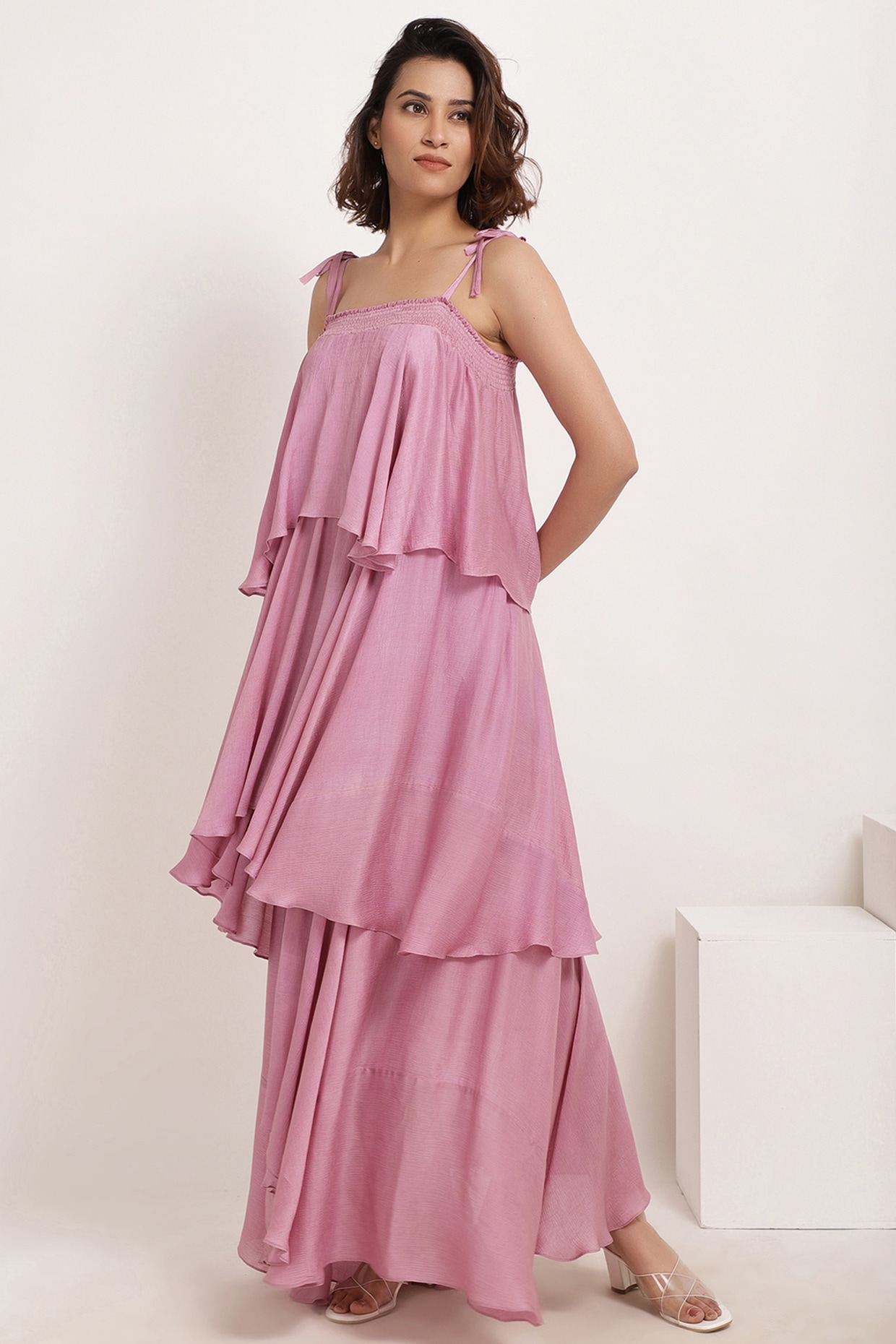 Tiered chiffon maxi outlet dress