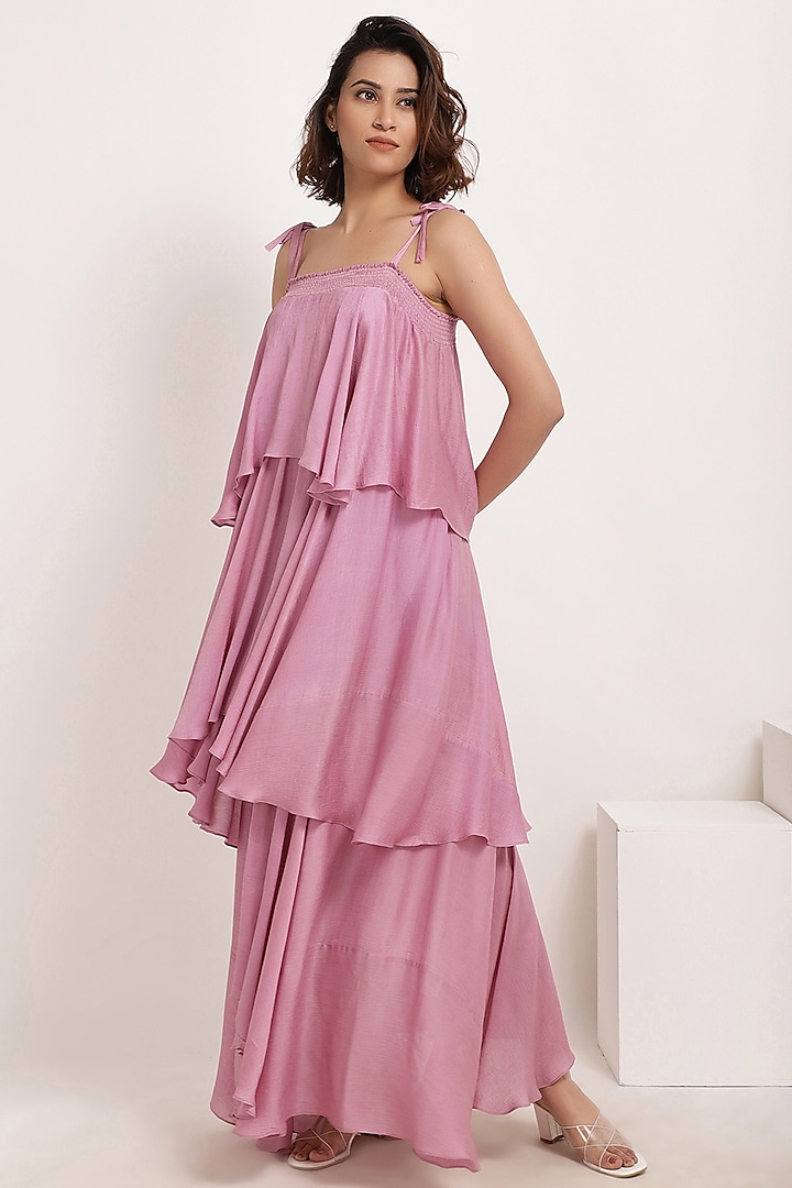 Onion Pink Ruffle-Tiered Maxi Dress by Ranng