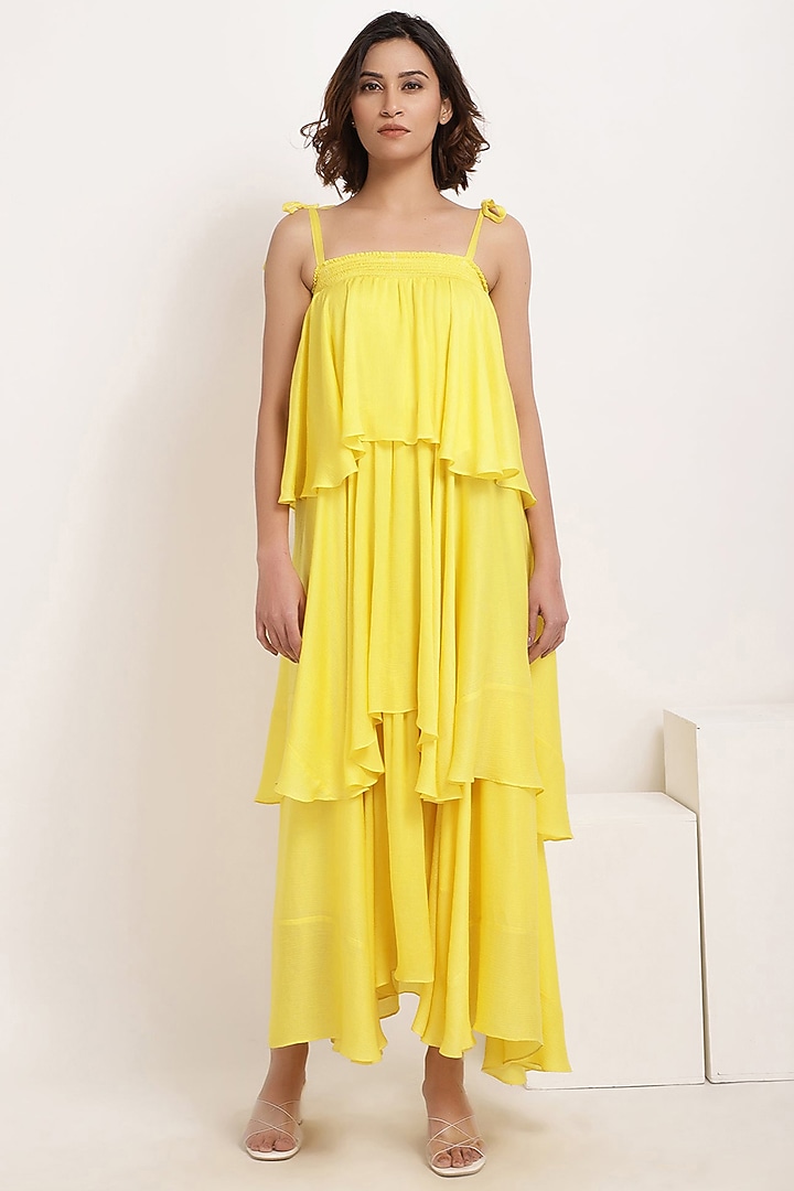 Lemon Yellow Ruffle-Tiered Maxi Summer Dress by Ranng at Pernia's Pop Up Shop