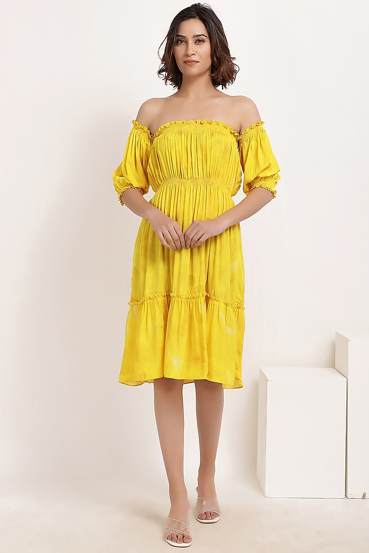 Sunrise Yellow Viscose Georgette Mist Dress by Ranng