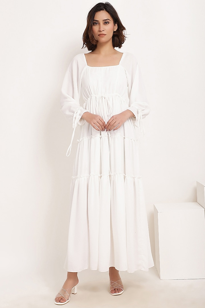 White Layered Maxi Dress by Ranng