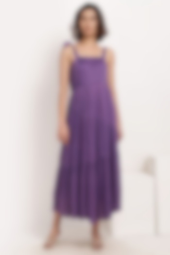 Purple Viscose Chiffon Tiered Dress by Ranng