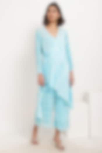 Sky Blue Natural Crepe Tunic Set by Ranng at Pernia's Pop Up Shop