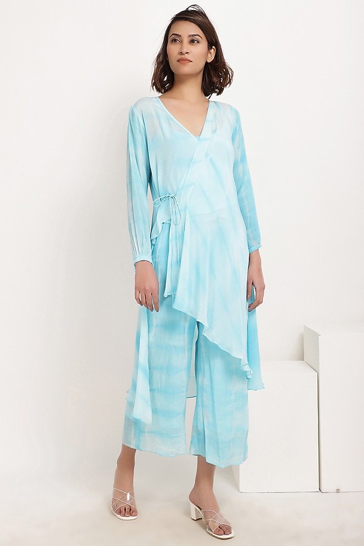 Sky Blue Natural Crepe Tunic Set by Ranng at Pernia's Pop Up Shop