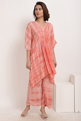 Coral Natural Crepe Kaftan Set by Ranng