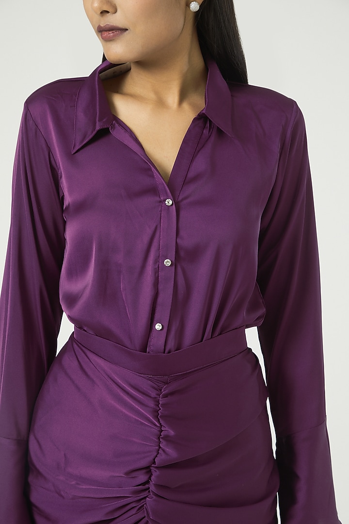 Purple Luxury Satin Dhoti Skirt Set by Ranng at Pernia's Pop Up Shop