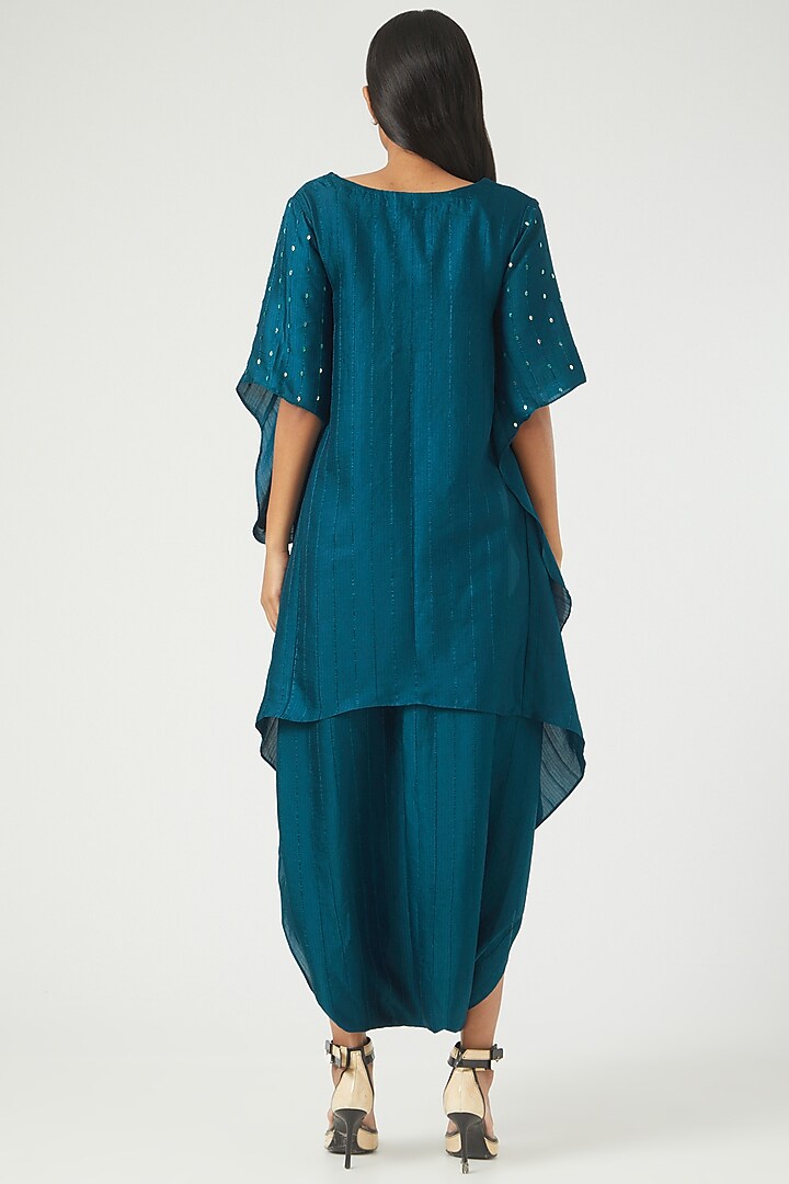 Blue Silk Satin Kurta Set by Ranng at Pernia's Pop Up Shop