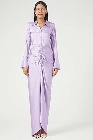 Purple Dhoti Skirt Set In Luxury Satin by Ranng