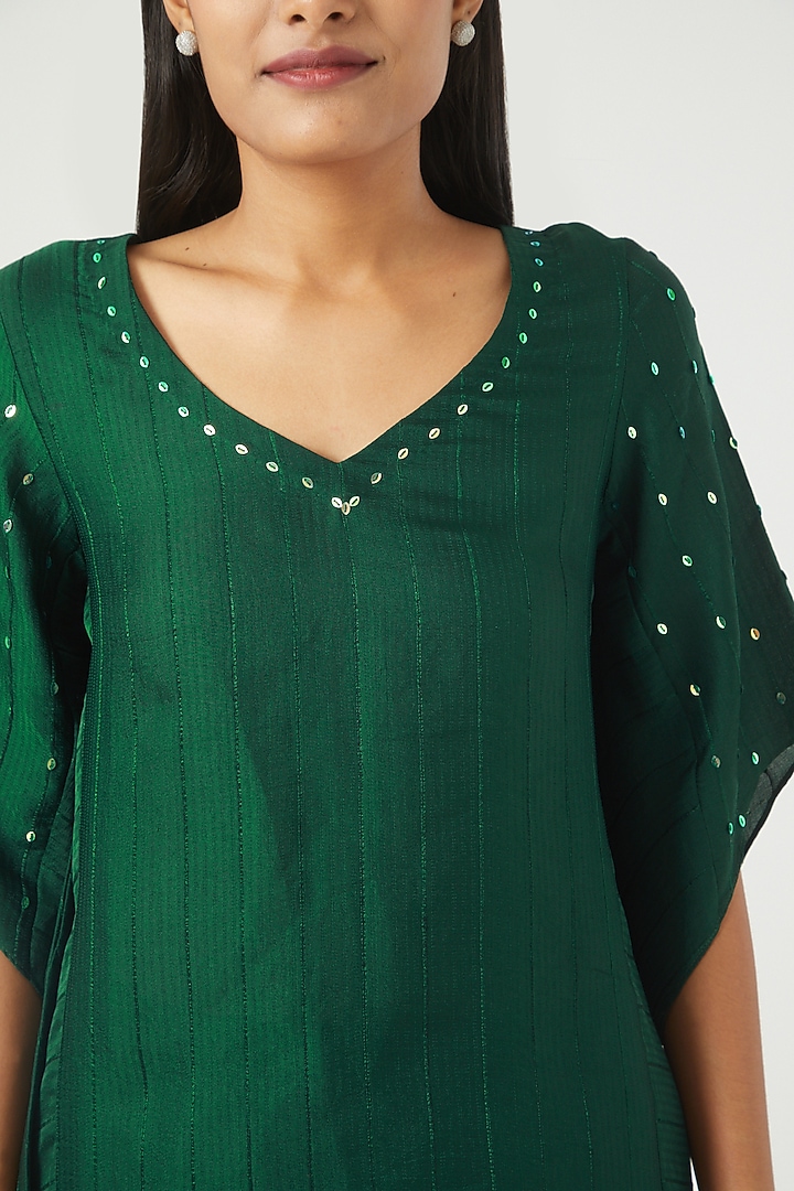 Emerald Green Silk Satin Kurta Set by Ranng at Pernia's Pop Up Shop