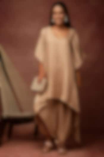 Brown Silk Satin Dhoti Set by Ranng at Pernia's Pop Up Shop