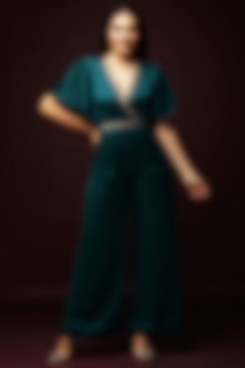 Teal Green Embellished Jumpsuit by Ranng