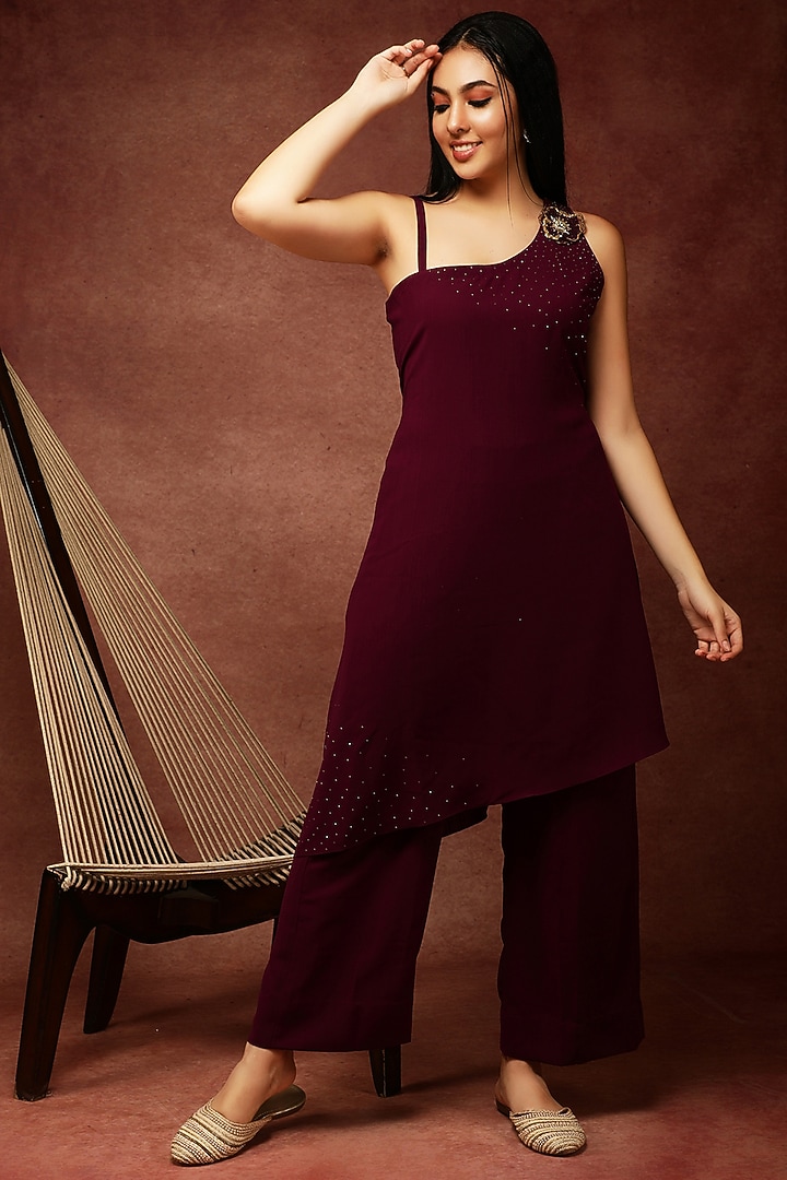 Purple Jet Spun Kurta Set by Ranng at Pernia's Pop Up Shop