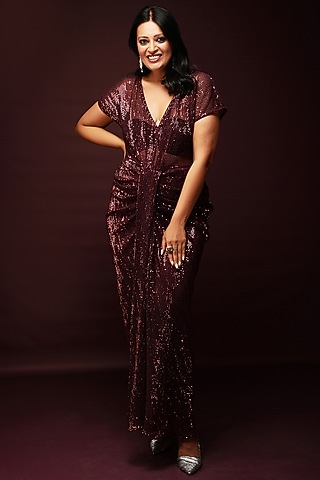 Wine Sequins Gown by Ranng
