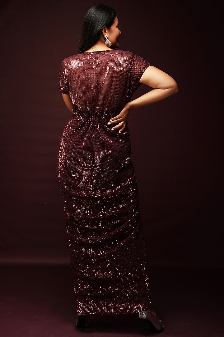 Wine Sequins Party Wear Gown by Ranng at Pernia's Pop Up Shop
