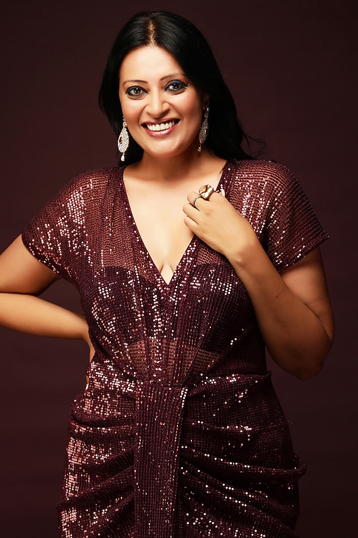 Wine Sequins Party Wear Gown by Ranng at Pernia's Pop Up Shop