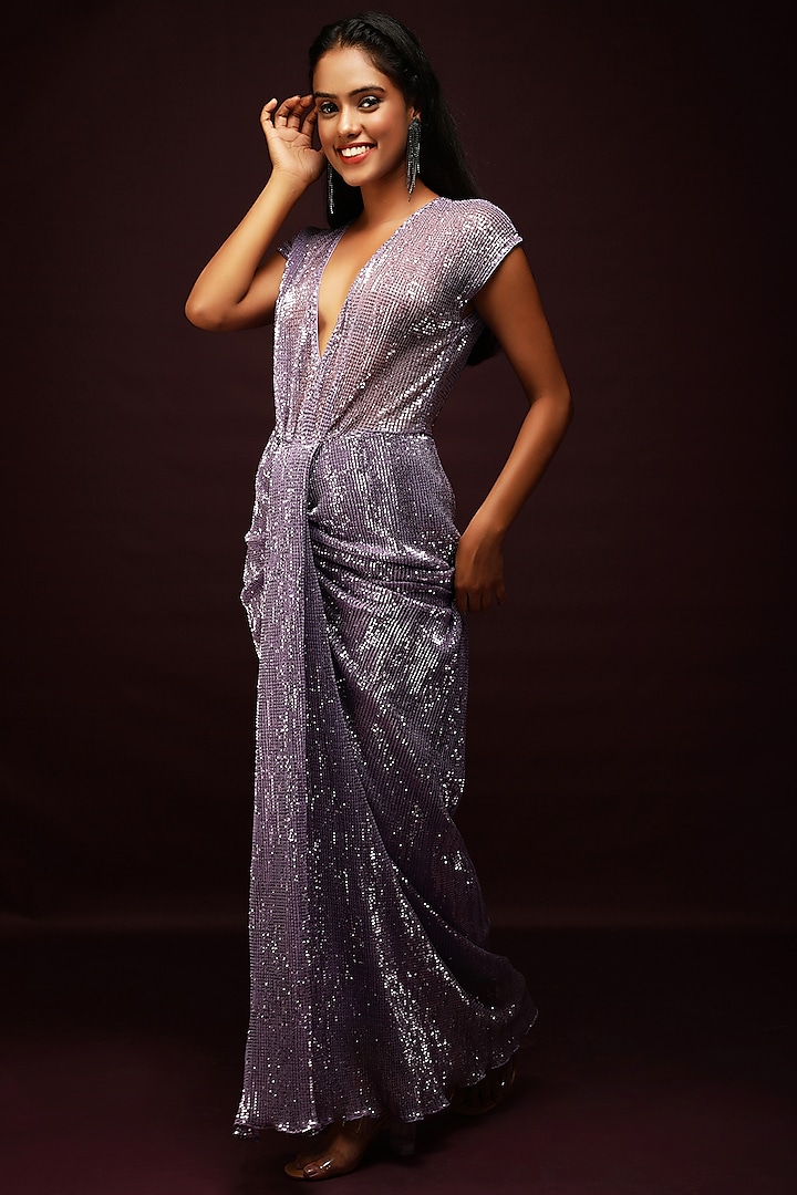 Purple Sequins Gown by Ranng