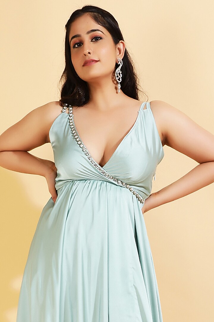 Sea Green Satin Gown by Ranng at Pernia's Pop Up Shop
