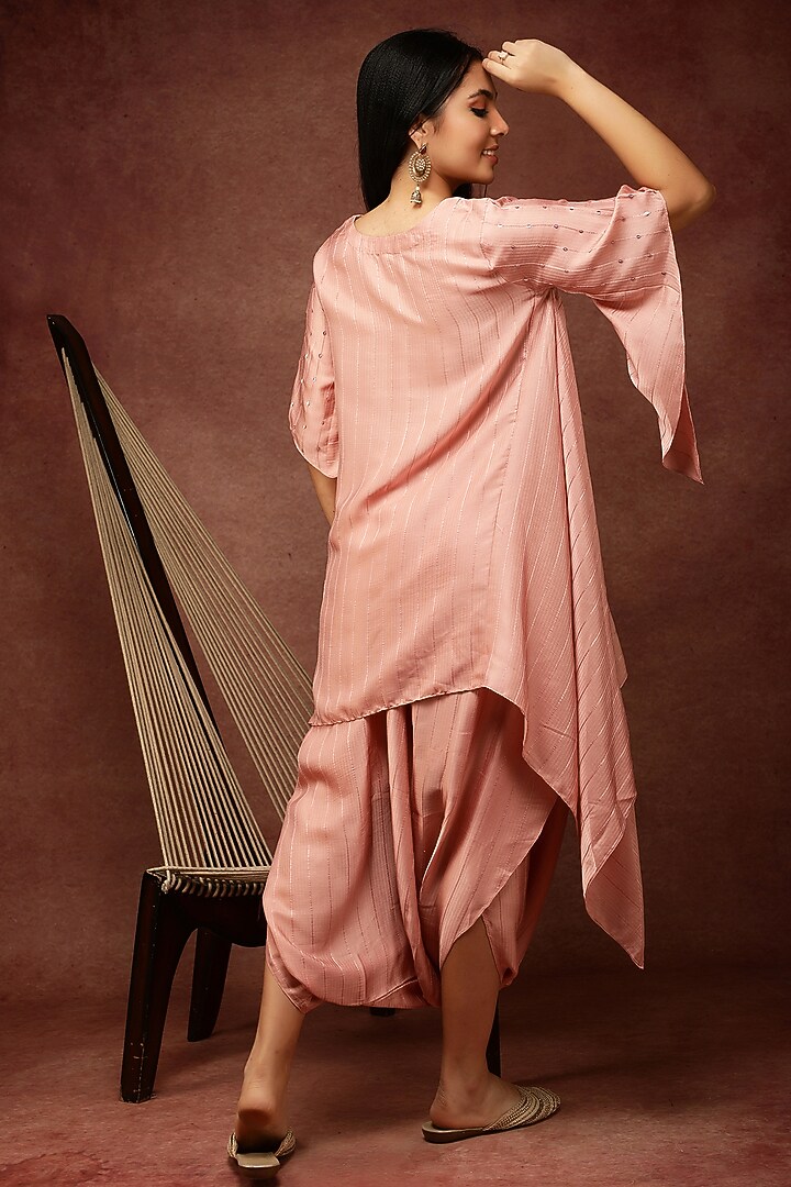Salmon Pink Semi Silk Dhoti Set by Ranng at Pernia's Pop Up Shop