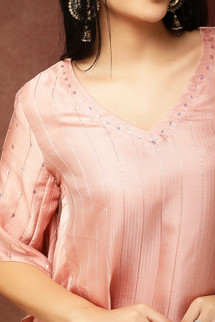 Salmon Pink Semi Silk Dhoti Set by Ranng at Pernia's Pop Up Shop