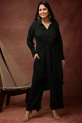 Dark Green Spun High-Low Co-Ord Set by Ranng