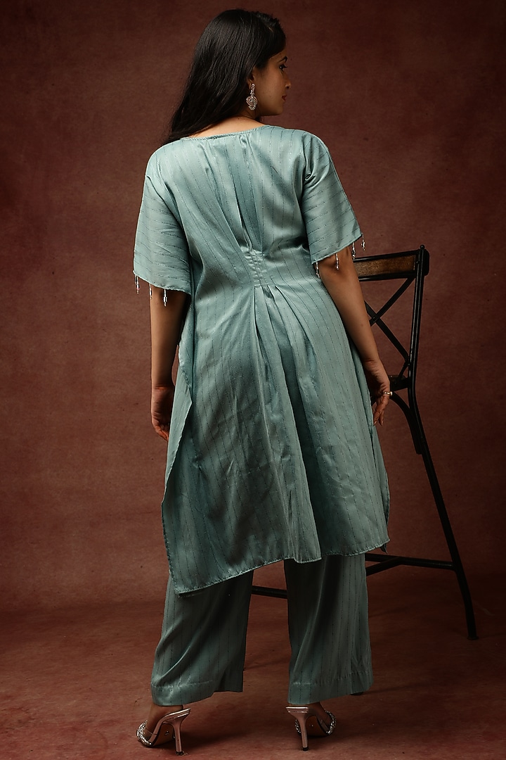 Pistachio Green Semi Silk Kaftan Set by Ranng at Pernia's Pop Up Shop