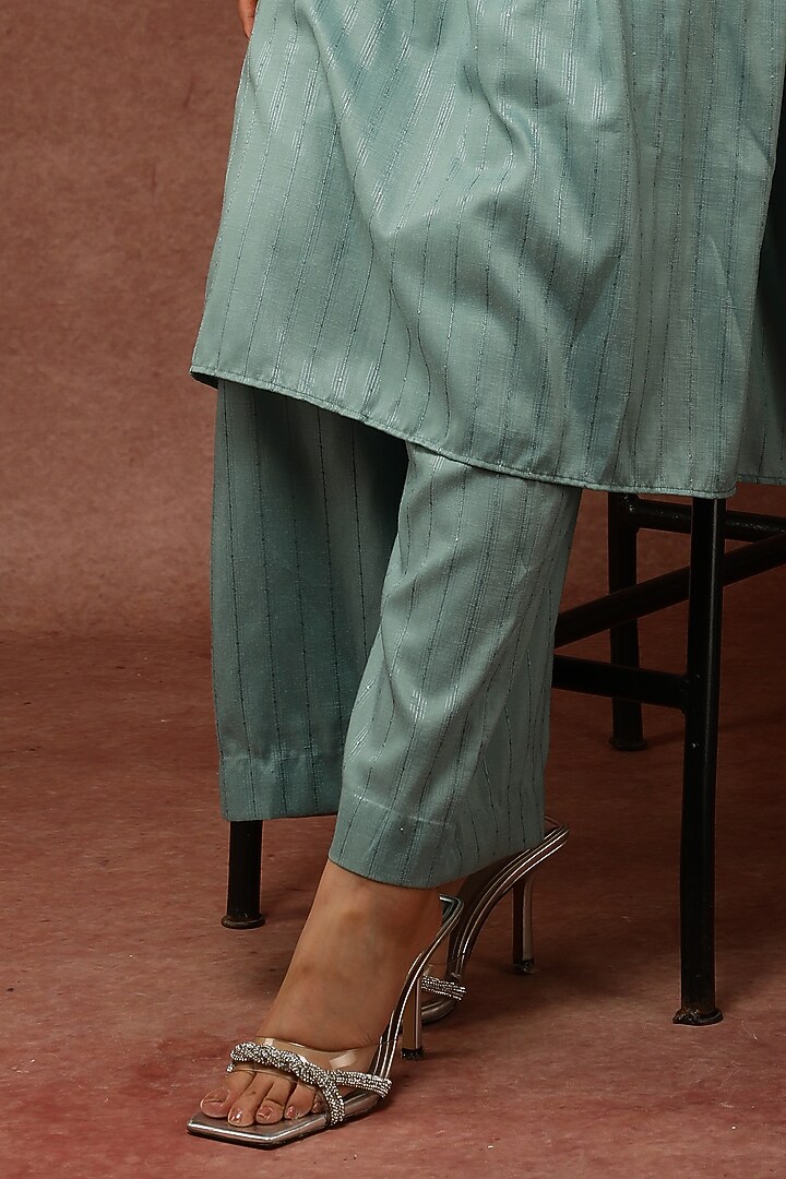 Pistachio Green Semi Silk Kaftan Set by Ranng at Pernia's Pop Up Shop