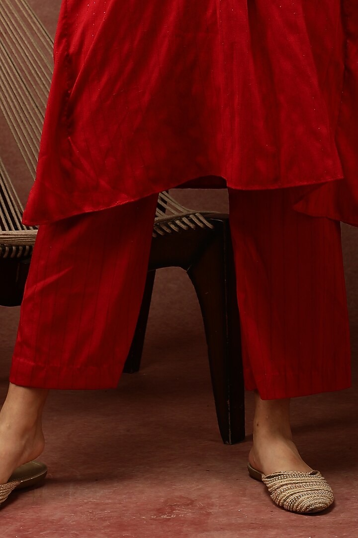 Carmine Red Semi Silk Kaftan Set by Ranng at Pernia's Pop Up Shop
