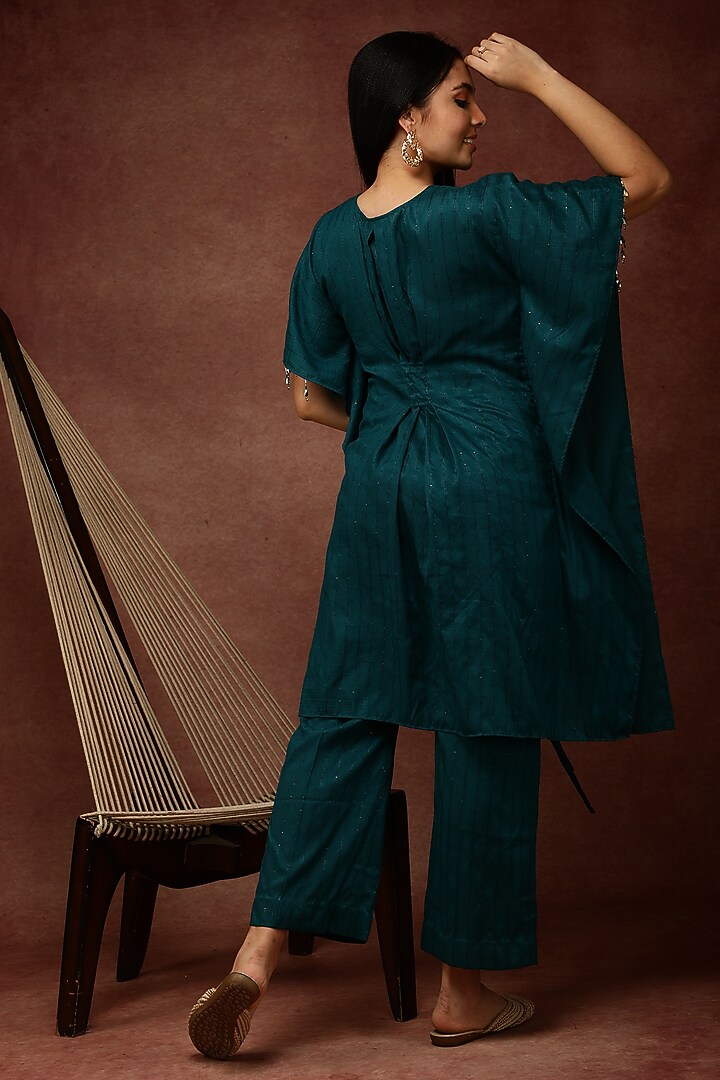 Teal Green Semi Silk Kaftan Set by Ranng at Pernia's Pop Up Shop