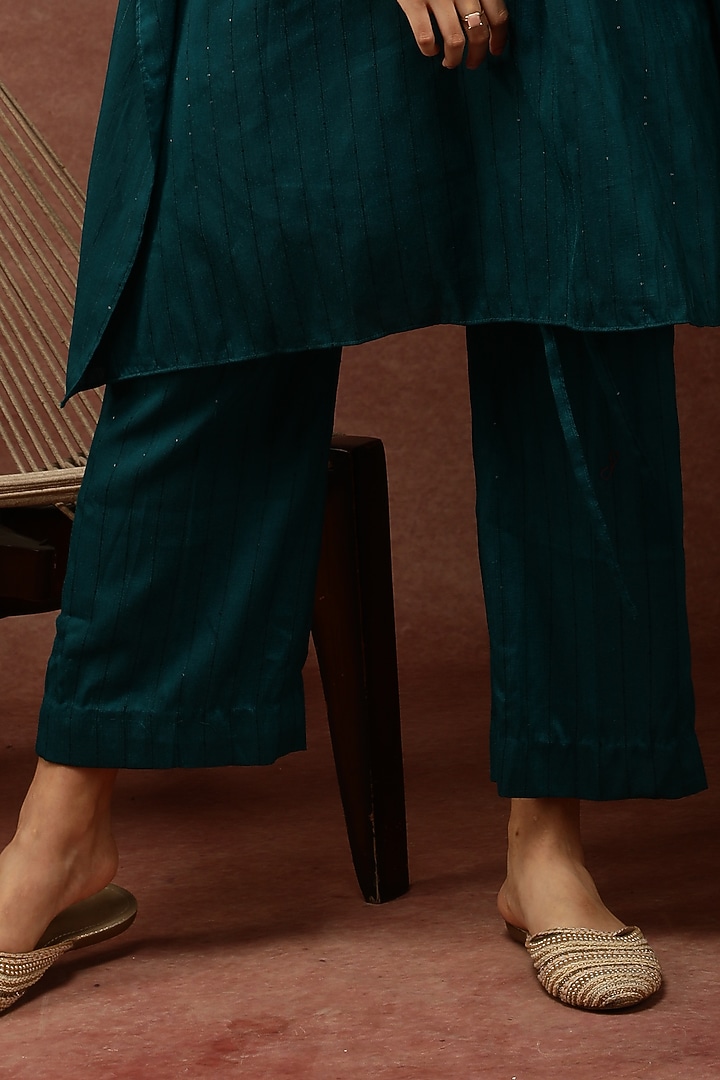 Teal Green Semi Silk Kaftan Set by Ranng at Pernia's Pop Up Shop