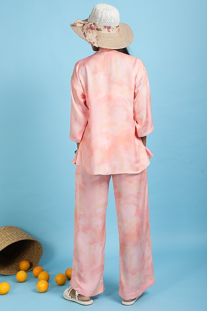 Peach Satin Printed Co-Ord Set by Ranng at Pernia's Pop Up Shop