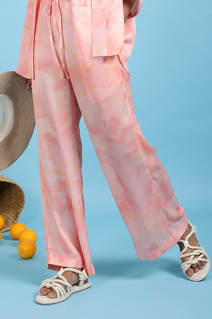 Peach Satin Printed Co-Ord Set by Ranng at Pernia's Pop Up Shop