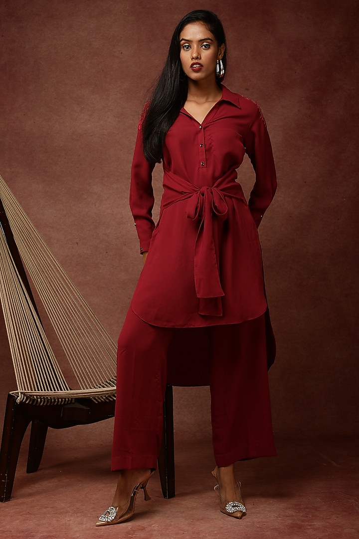 Red Spun High-Low Co-Ord Set by Ranng at Pernia's Pop Up Shop