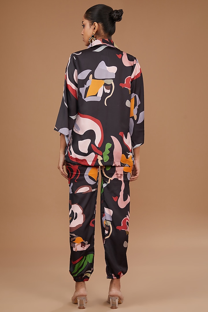 Black Luxury Satin Printed Co-Ord Set by Ranng at Pernia's Pop Up Shop