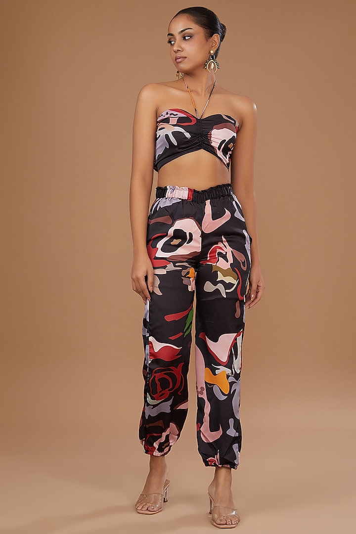 Black Luxury Satin Printed Co-Ord Set by Ranng at Pernia's Pop Up Shop