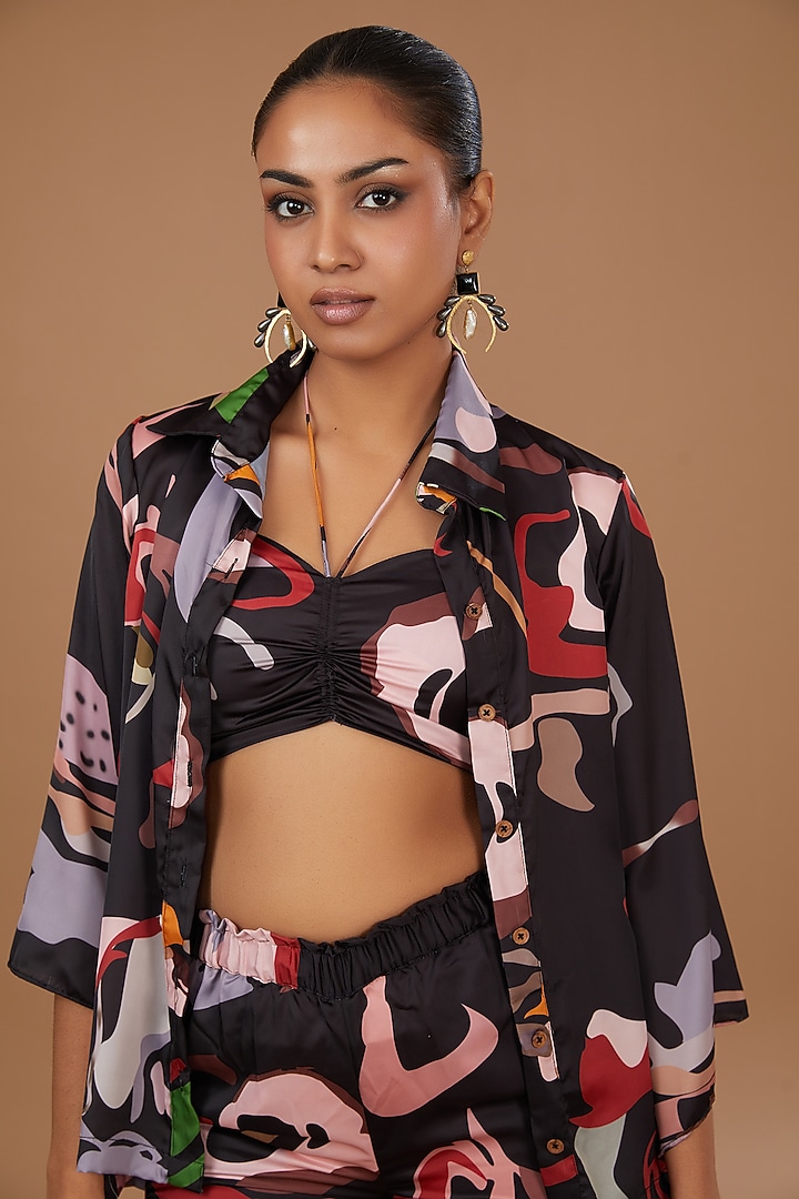 Black Luxury Satin Printed Co-Ord Set by Ranng at Pernia's Pop Up Shop