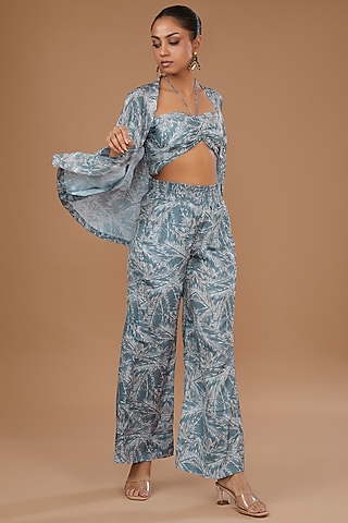 Grey Luxury Satin Printed Co-Ord Set by Ranng