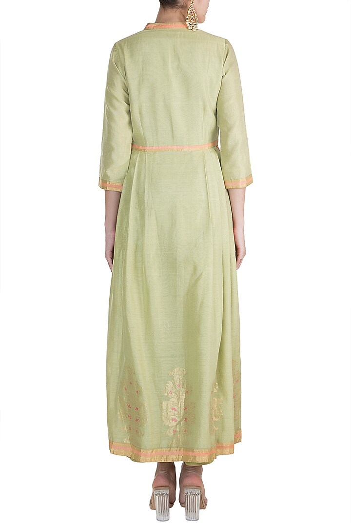 Green Hand Woven Party Wear Anarkali Set by RAR Studio at Pernia's Pop Up Shop