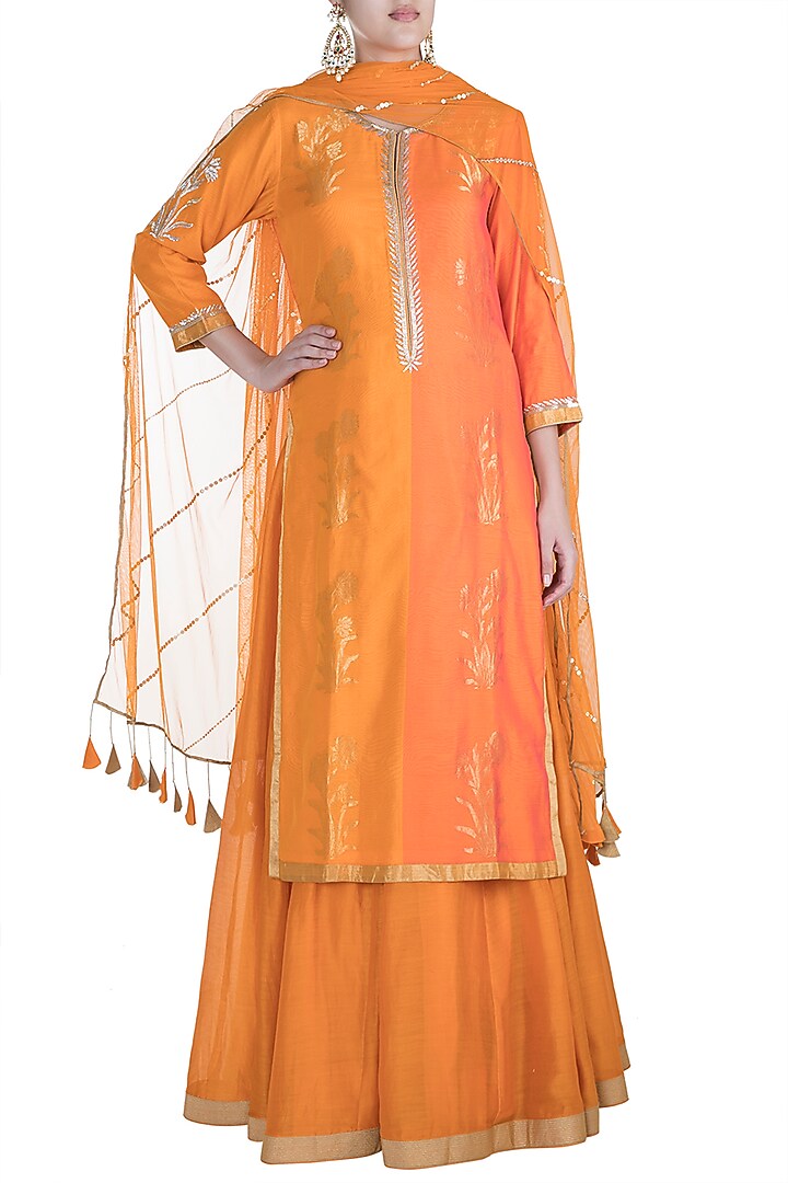 Rust Orange Embroidered Wedding Anarkali Set by RAR Studio at Pernia's Pop Up Shop