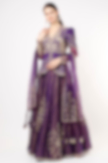 Purple Hand Embroidered Lehenga Set by Rar Studio