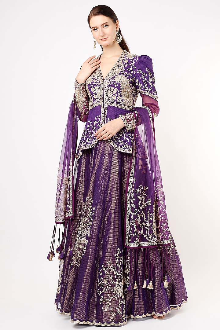 Purple Hand Embroidered Bridal Lehenga Set by Rar Studio at Pernia's Pop Up Shop