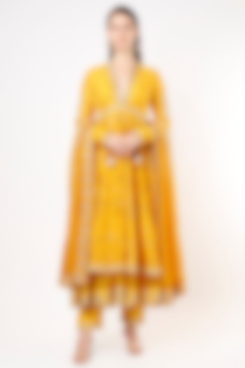 Dandelion Yellow Hand Embroidered Bridal Anarkali Set by Rar Studio at Pernia's Pop Up Shop