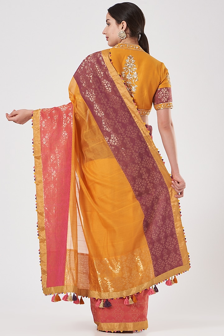 Orange Silk Cotton & Chanderi Woven Wedding Saree Set by RAR Studio at Pernia's Pop Up Shop