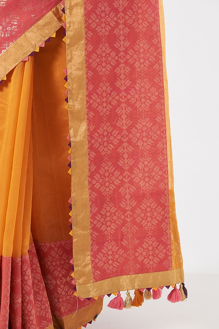 Orange Silk Cotton & Chanderi Woven Wedding Saree Set by RAR Studio at Pernia's Pop Up Shop