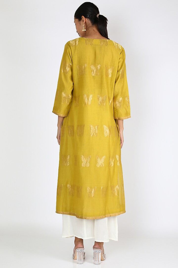 Lime Yellow Butterfly Silk Tunic by Rar Studio at Pernia's Pop Up Shop