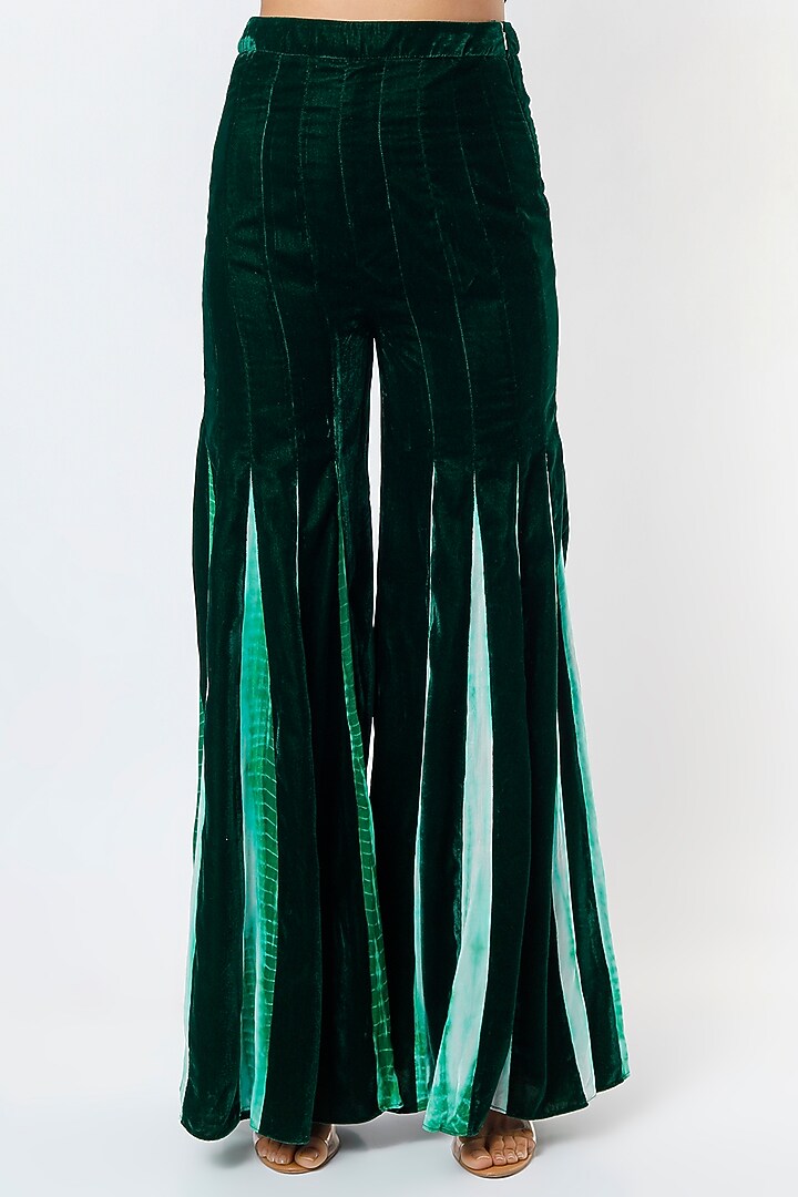 Bottle Green Velvet Jacket Set by Reeti Arneja at Pernia's Pop Up Shop
