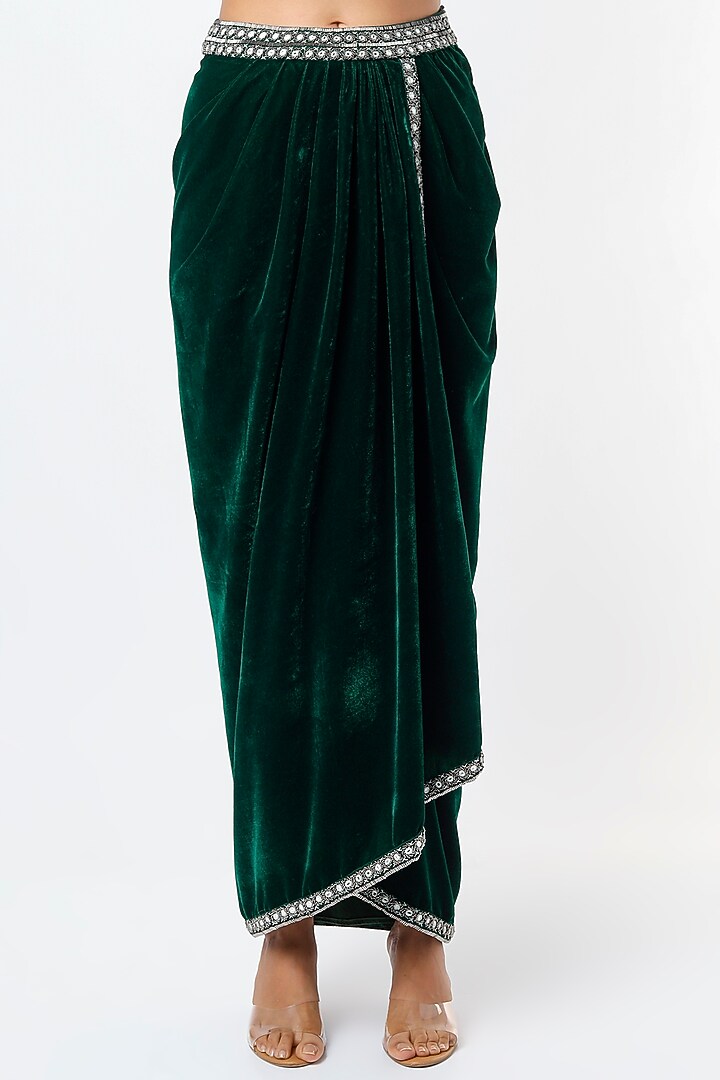 Bottle Green Embroidered Draped Wedding Saree Set by Reeti Arneja at Pernia's Pop Up Shop