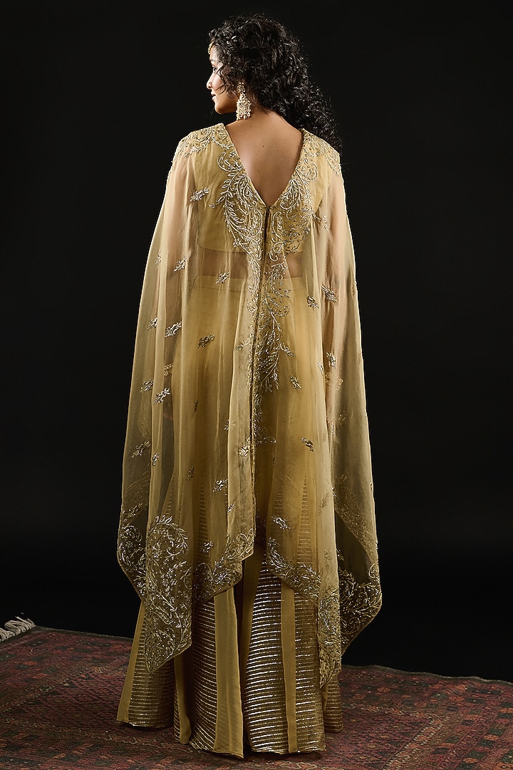 Golden Organza Hand Embroidered Cape Set by Reeti Arneja at Pernia's Pop Up Shop